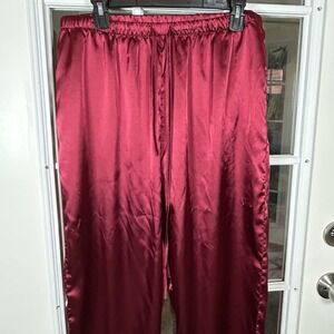 Ekouaer Burgundy Satin Wide Leg Lounge Pants Silky Pajama Drawstring L